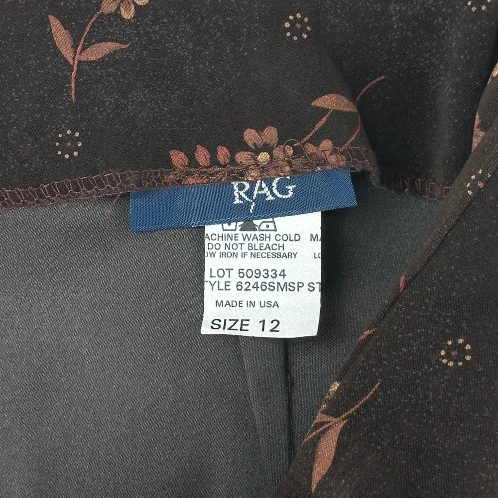 RAG Pencil Skirt Womens Floral Straight 12 Brown Cottagecore VTG Made in USA